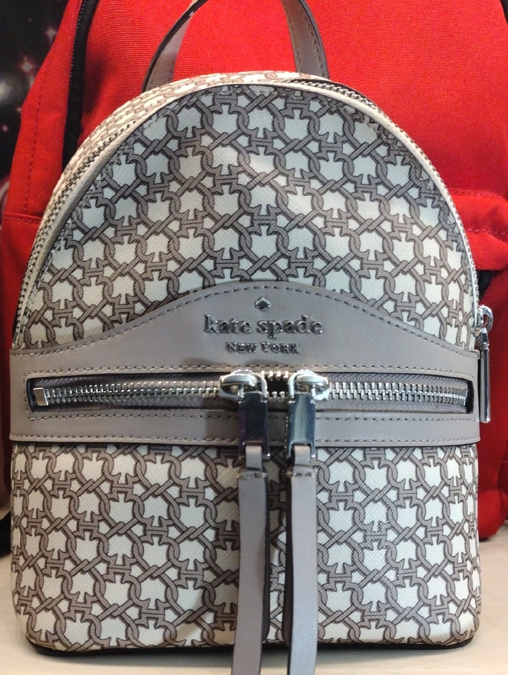 kate spade Beige Patterned Mini Backpack with Taupe Trim